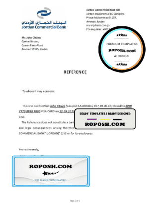 Jordan Commercial bank account closure reference letter template in Word and PDF format