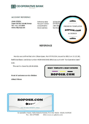 Kenya Co-operative bank account closure reference letter template in Word and PDF format