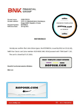 Korea BNK bank account closure reference letter template in Word and PDF format