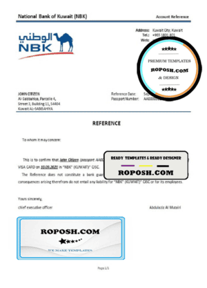 Kuwait National Bank of Kuwait bank account closure reference letter template in Word and PDF format