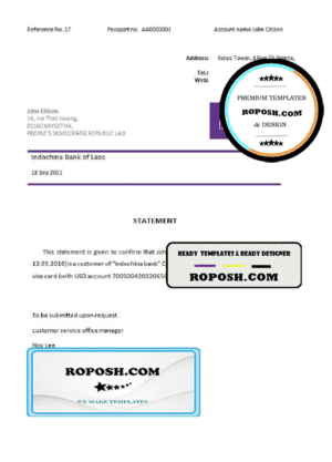 Laos Indochina Bank bank account closure reference letter template in Word and PDF format