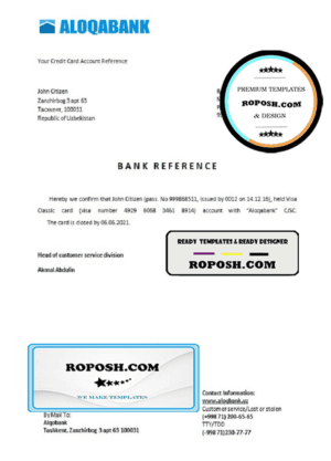 Uzbekistan Aloqabank account closure reference letter template in Word and PDF format