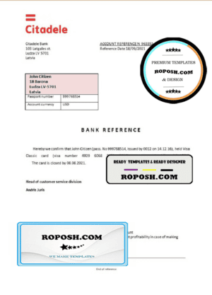Latvia Citadele bank account closure reference letter template in Word and PDF format