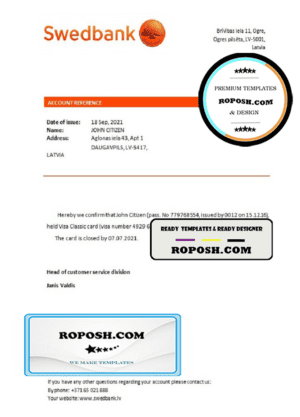 Latvia Swedbank bank account closure reference letter template in Word and PDF format