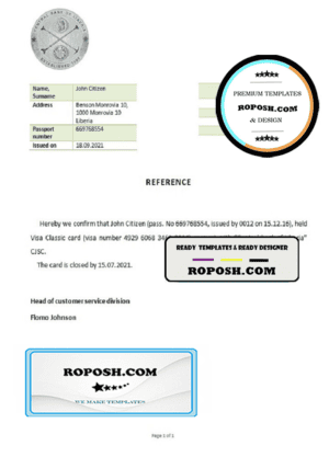 Liberia Central Bank of Liberia bank account closure reference letter template in Word and PDF format