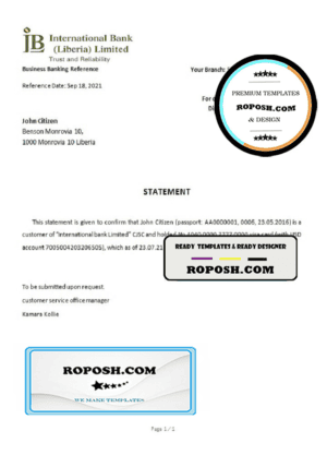 Liberia International Bank Limited bank account closure reference letter template in Word and PDF format