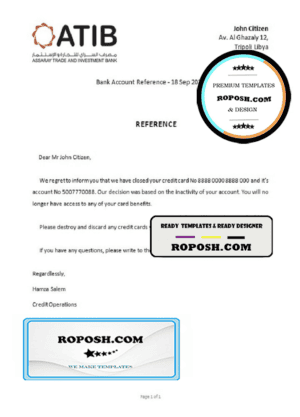 Libya Assaray Bank bank account closure reference letter template in Word and PDF format