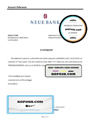 Liechtenstein Neue Bank bank account closure reference letter template in Word and PDF format