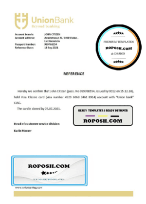 Liechtenstein Union Bank bank account closure reference letter template in Word and PDF format