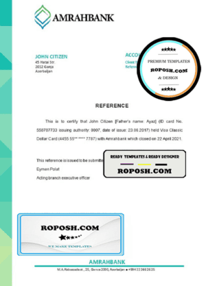 Azerbaijan Amrahbank bank account closure reference letter template in Word and PDF format