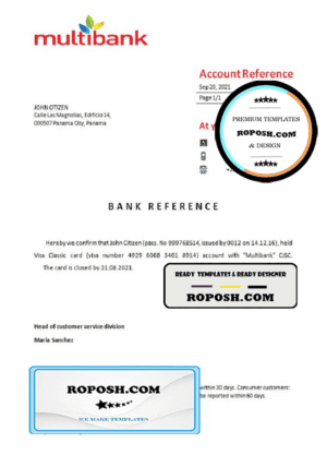 Panama Multibank bank account closure reference letter template in Word and PDF format