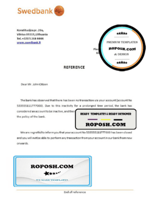 Lithuania Swedbank bank account closure reference letter template in Word and PDF format
