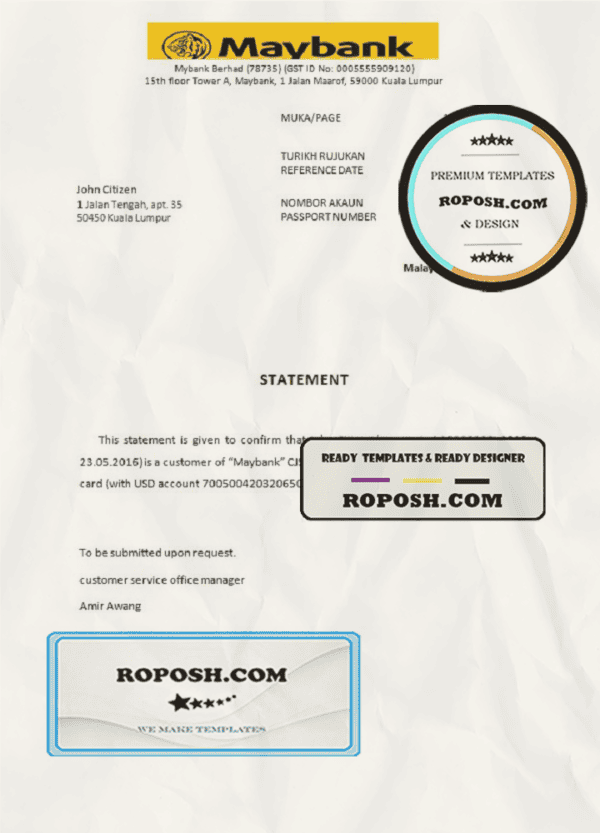 Malaysia Maybank bank account closure reference letter template in Word and PDF format