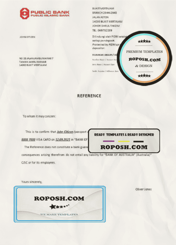 Malaysia Public Bank bank account closure reference letter template in Word and PDF format