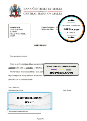 Malta Central Bank of Malta bank account closure reference letter template in Word and PDF format