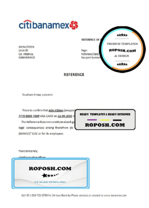 Mexico Citibanamex bank account closure reference letter template in Word and PDF format