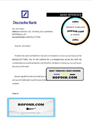 Mexico Deutsche Bank bank account closure reference letter template in Word and PDF format