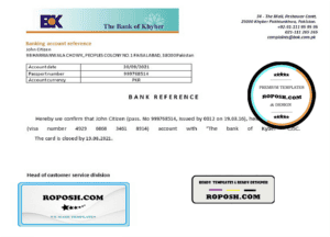Pakistan Khyber bank account closure reference letter template in Word and PDF format