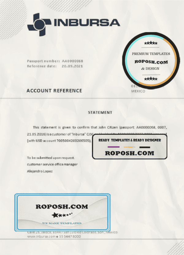 Mexico Inbursa bank account closure reference letter template in Word and PDF format