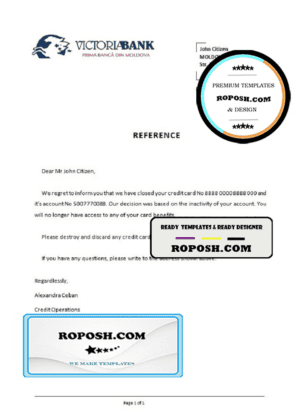 Moldova Victoriabank bank account closure reference letter template in Word and PDF format