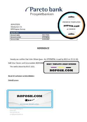 Norway Pareto Bank bank account closure reference letter template in Word and PDF format