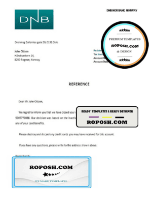 Norway DNB Nor Bank bank account closure reference letter template in Word and PDF format