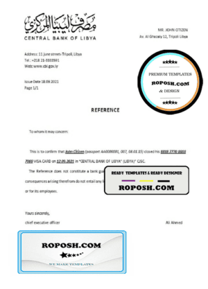 Libya Central Bank of Libya bank account closure reference letter template in Word and PDF format