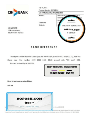 Morocco CIH Bank bank account closure reference letter template in Word and PDF format