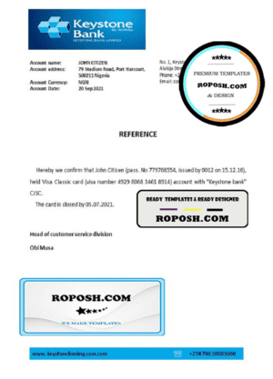 Nigeria Keystone Bank bank account closure reference letter template in Word and PDF format