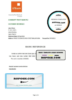 Nigeria GTBank bank account closure reference letter template in Word and PDF format