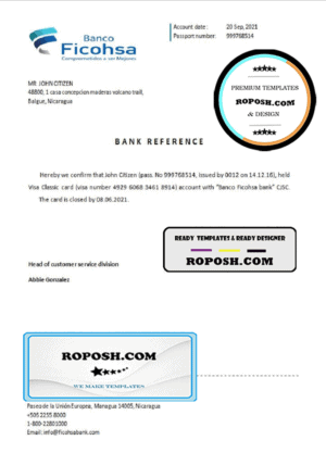 Nicaragua Banco Ficohsa bank account closure reference letter template in Word and PDF format