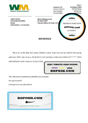 USA WM bank account closure reference letter template in Word and PDF format