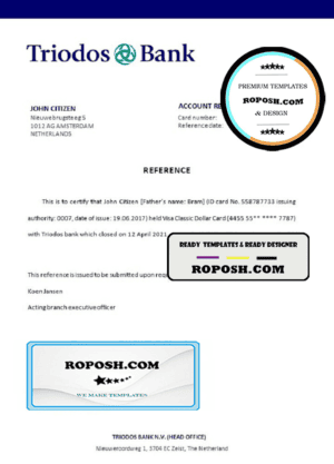 Netherlands Triodos Bank bank account closure certificate template in Word and PDF format