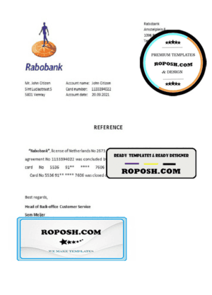 Netherlands Rabobank bank account closure certificate template in Word and PDF format