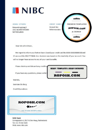 Netherlands NIBC Bank bank account closure certificate template in Word and PDF format