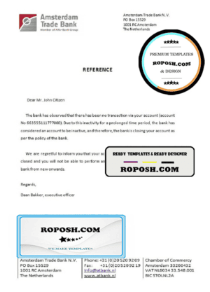 Netherlands Amsterdam Trade Bank account closure certificate template in Word and PDF format