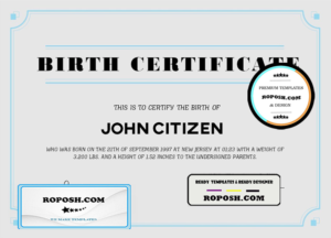 USA Birth Certificate template in Word and PDF format