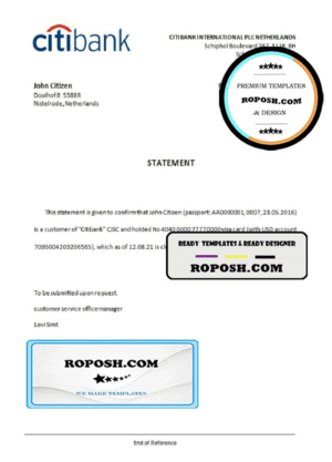 Netherlands Citibank account closure certificate template in Word and PDF format
