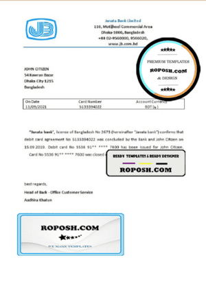 Bangladesh Janata bank account closure reference letter template in Word and PDF format