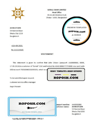 Bangladesh Sonali bank account closure reference letter template in Word and PDF format