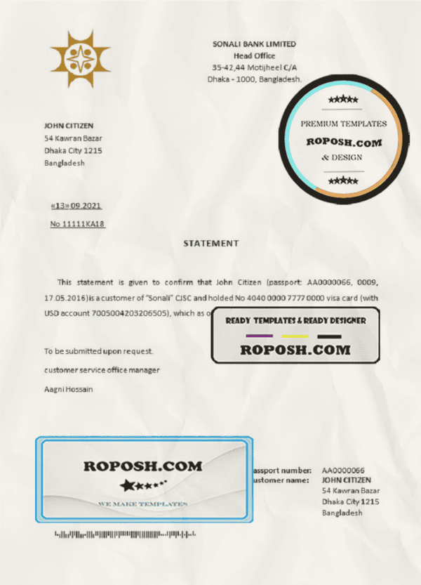 Bangladesh Sonali bank account closure reference letter template in Word and PDF format