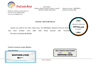Moldova ProCredit Bank bank account closure reference letter template in Word and PDF format