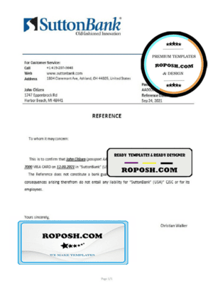 USA Sutton Bank bank account closure reference letter template in Word and PDF format
