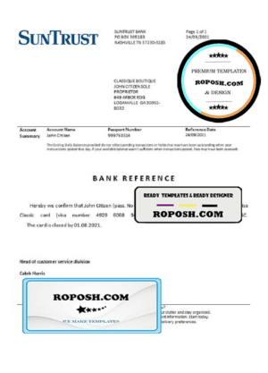 USA SunTrust bank account closure reference letter template in Word and PDF format