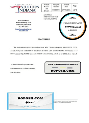 USA Southern Indiana bank account closure reference letter template in Word and PDF format