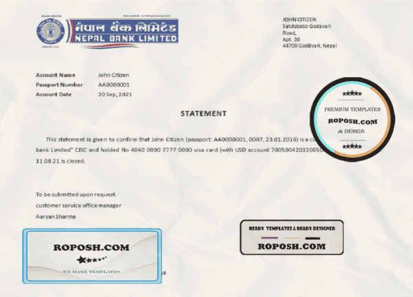 Nepal Nepal bank account closure reference letter template in Word and PDF format