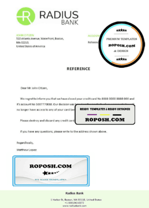 USA Radius bank account closure reference letter template in Word and PDF format