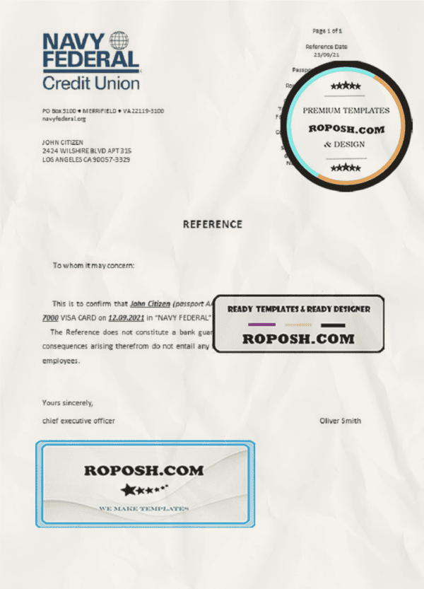 USA Navy Federal bank account closure reference letter template in Word and PDF format