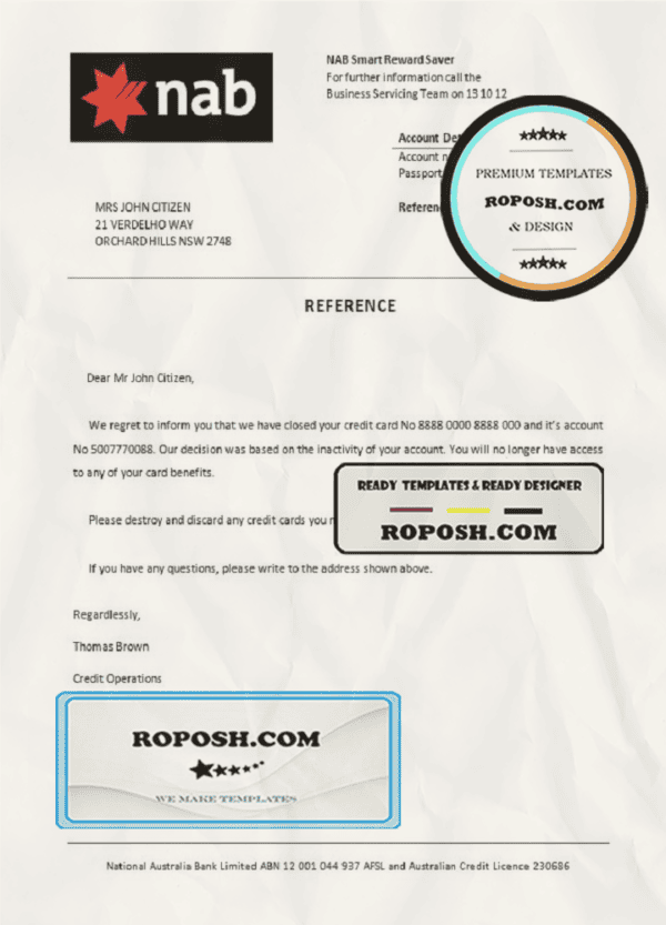 USA Nab bank account closure reference letter template in Word and PDF format