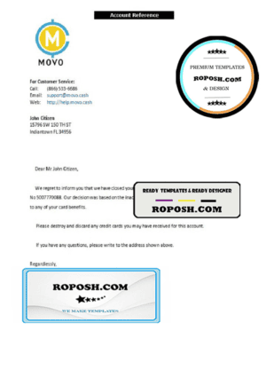 USA Movo bank account closure reference letter template in Word and PDF format